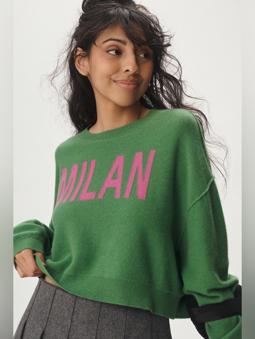 Pilcro The Alani Cropped Cashmere Crew-Neck Printed Sweater - Picture 2 of 7